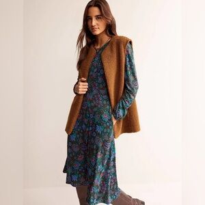 Boden Camille Jersey Midi Dress Fit & Flare Green Azalea Bloom 4P